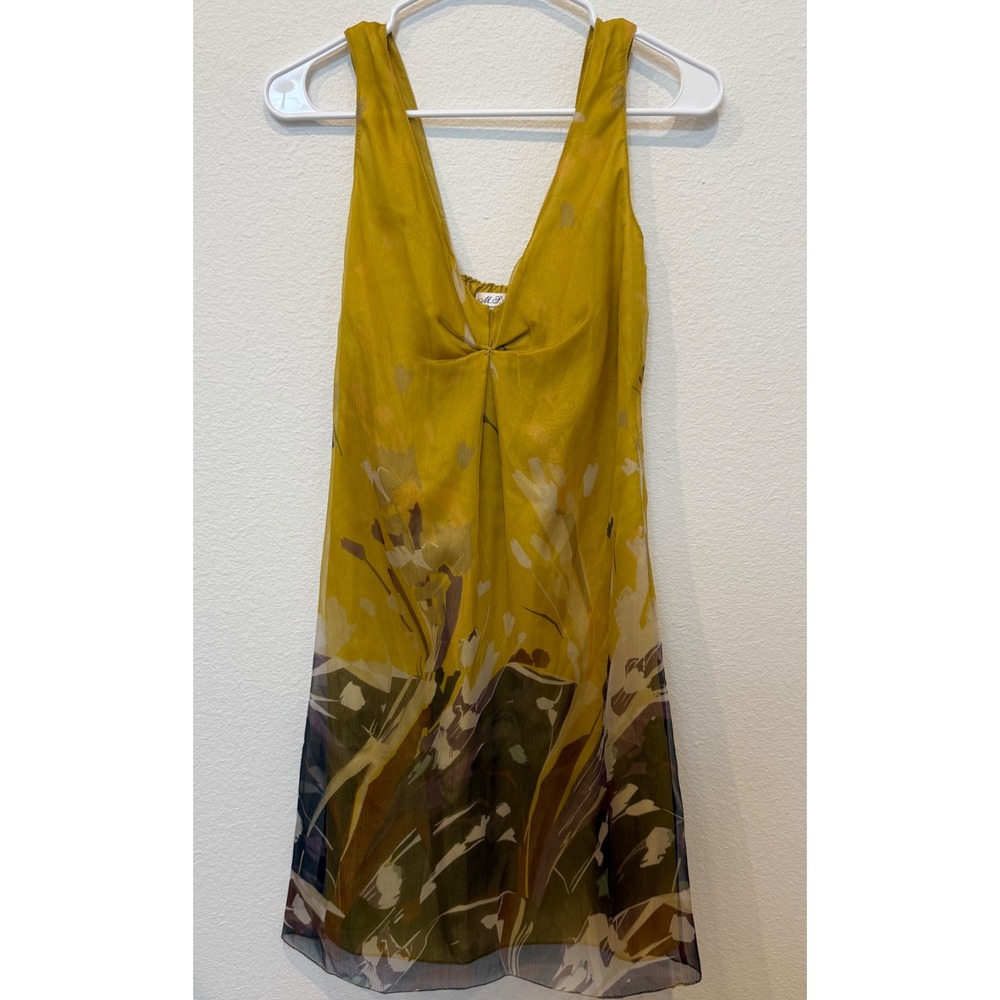 Women's‎ Size S Silk Sleeveless V Neck Floral Print Abstract Dress Artsy Fairy